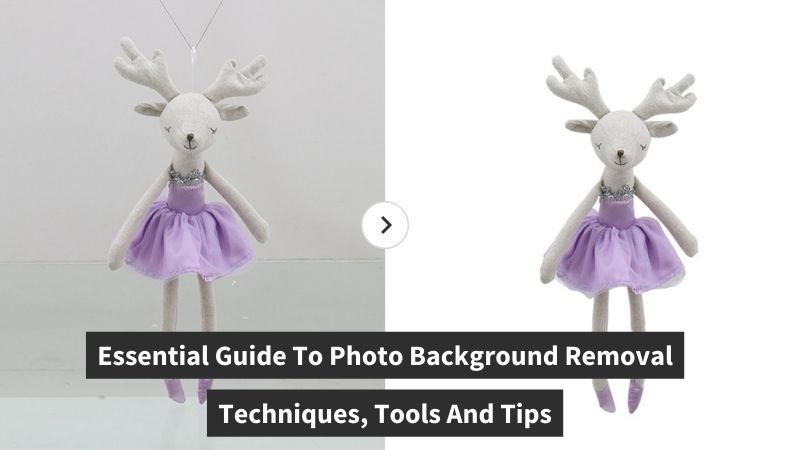 Image illustrating background removal: a soft toy deer with its original background on the left and a white background on the right