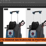 Photoshop screen showing "BEFORE" and "AFTER" images of a pressure washer with its background removed, with text HOW TO REMOVE BACKGROUND IN PHOTOSHOP?