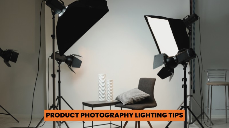 Product photography studio with lights and props