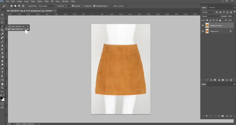 Screenshot of Adobe Photoshop showing the application of the Magic Wand Tool