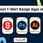 Graphic titled 'The Best T-Shirt Design Apps of 2024' showing five mobile app icons: Autodesk Sketchbook, Snaptee, Adobe Photoshop, Adobe Illustrator, and Canva