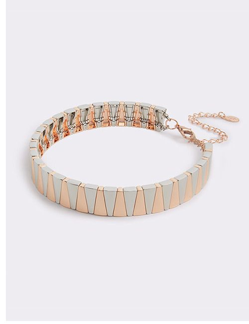A modern bracelet with alternating rose gold and silver-colored rectangular segments, displayed on a plain white background with a soft drop shadow.
