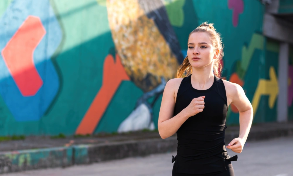 Women running in city