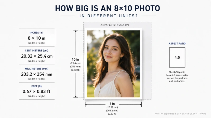 8x10 photo size in different units
